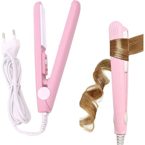 Fer à Lisseur 2 en 1 Mini en Céramique - Lisseur et Fer à Friser Automatique Pour Cheveux Courts et Tous Types - Rose