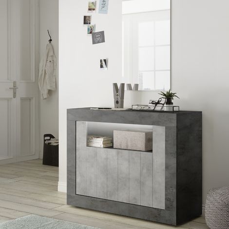 Buffet moderne gris oxyde et gris béton 2 portes 110cm NIO (1/5)