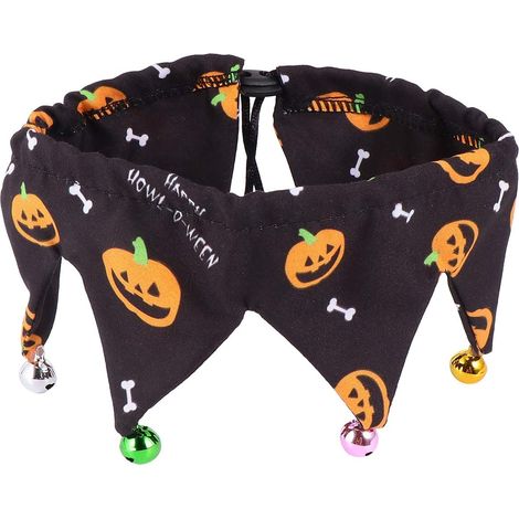 Collier d'Halloween pour Animaux de Compagnie avec Clochettes Réglables pour Chiens et Chats (Collier Noir 20-39cm) Décorations d'Halloween (1/2)