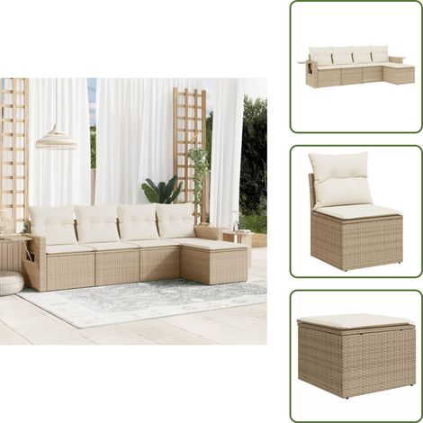 5-tlg. Garten-Sofagarnitur mit Kissen Beige Poly Rattan - Gartenmöbel - Sofasatz - Rattan Möbel - Outdoor Möbel - Lounge Set (1/5)