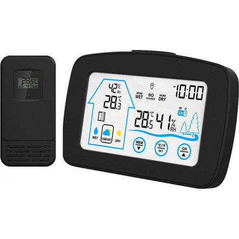 Multifunctional Weather Station Indoor and Outdoor Thermohygrometer Wireless Weather Clock Electronic Clock Ship without Battery, White (1/5)