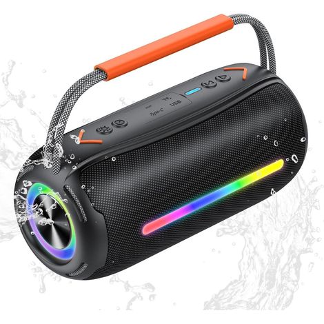 Enceinte Bluetooth portable - Enceinte sans fil - Son stéréo 40 W avec éclairage RGB - 30 heures d'autonomie - 1 pièce - Idéale pour le camping et les fêtes - Noire (1/5)