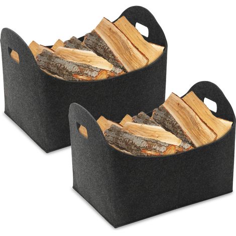 SWANEW Sacchetti in feltro per legna da ardere, confezione da 2, 44 x 31 x 34 cm, grigio scuro, borsa per legna da ardere, cestino in feltro pieghevole, cestino per legna da ardere, borsa per la spesa (1/5)