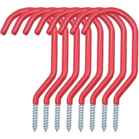 Set di 8 ganci per biciclette da parete, portabiciclette da soffitto, ganci in metallo per riporre oggetti in garage, biciclette, utensili elettrici e tubi da giardino (rosso)