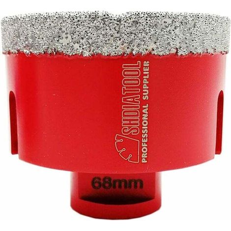 Forets diamantés 68mm – Filetage M14 pour perçage à sec – Technologie brasée sous vide – Pour porcelaine, carrelage, granit, marbre