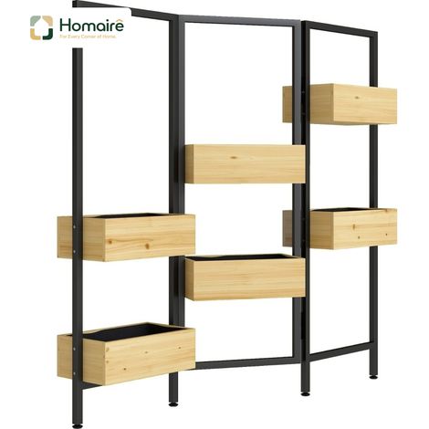 HOMAIRE Blumenkasten mit Sichtschutz, Hochbeet mit klappbarem Spalier, 6 Pflanzkästen und Ablauflöchern aus Stahl