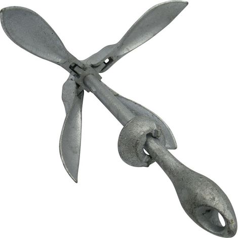 Galvanised Folding Grapnel Anchor 3.2KG (Four 4 Prong HDG River Boat Secure) (1/5)
