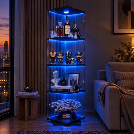 JOOKGBD-Vitrine en Verre avec LED,Vitrine pour Collection,Armoire Vitrine Pour Collection avec Porte étagères Transparent,Meuble VITRINES Verre,pour salon chambre bureau,Noir