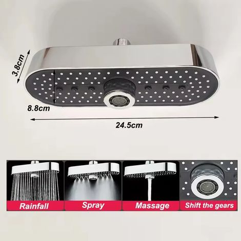 (Petit modèle argenté) Ensemble de pommeau de douche de plafond à grand débit et panneau extra large de 48 cm (19 pouces), 3 modes, haute pression et économie d'eau. (1/5)
