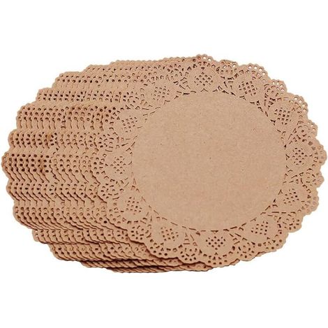 Bardusch-Lot de 100 napperons ronds papier dentelle Ø16,5 cm, marron, usage événements formels et mariages (1/3)