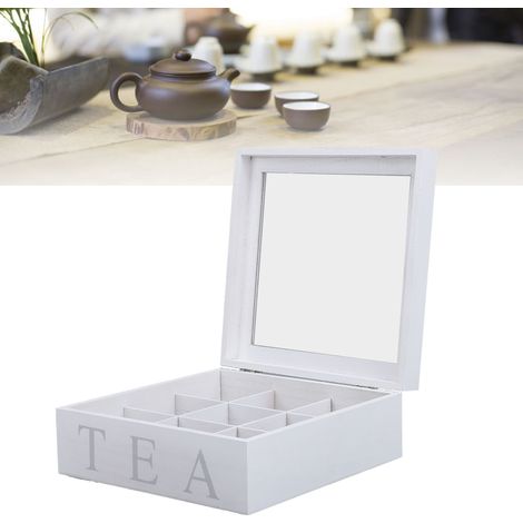 Boîte à thé bois avec fenêtre acrylique Organisateur 9 compartiments Multifonction Blanc Éco-friendly (1/5)