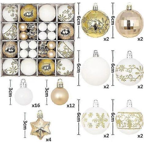 Boules de Noël pour sapin - 44 grosses boules multicolores - Décorations pour sapin de Noël - Idéales pour les réunions de famille - 44 boules dorées et blanches (1/5)