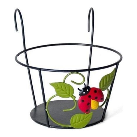 macetero forja negra para colgar en balcon 20 cms diametro con mariquita