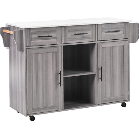 Isola cucina grigia in MDF 139x46(71)x91,5 cm con piano ribaltabile e contenitore (1/5)