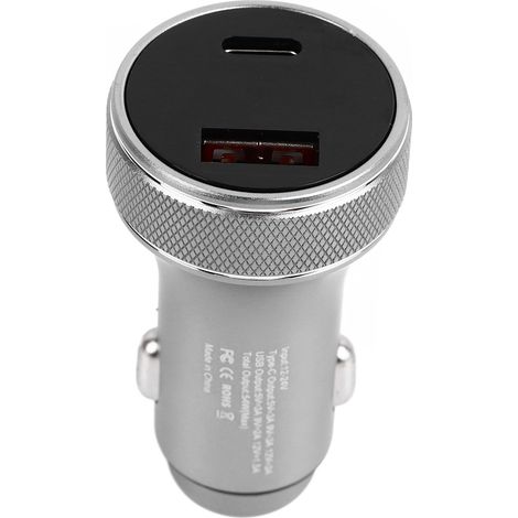 Chargeur de voiture en métal, affichage numérique, Protection contre les courts-circuits, charge rapide, allume-cigare pour véhicule 54W gris.