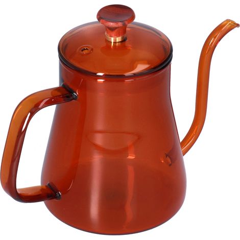 Glaskaffeekanne mit manuellem Stempel, Kaffeekanne mit langem Ausguss, 350-ml-Brauner Wasserkocher (1/5)