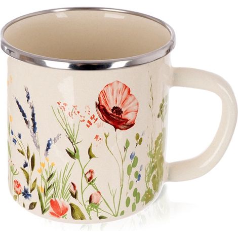 Enamel Mug, Cream Wildflower Design, 400 ml (1/5)
