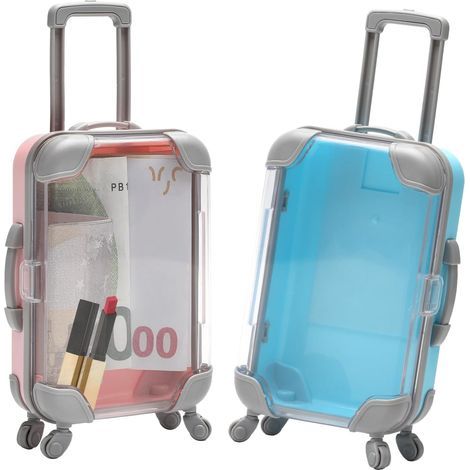 x Mini Valigia, Salvadanaio da viaggio con ruote e maniglia, Scatola regalo Mini Salvadanaio per vacanze, 2 colori per compleanno, matrimonio, Scatola portaoggetti per buoni viaggio (1/5)