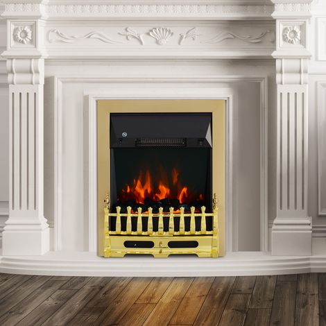 Cheminée électrique avec chauffage, cheminée électrique avec effet flamme LED, cheminée décorative 1000/2000 W, poêle-cheminée électrique, doré (1/5)