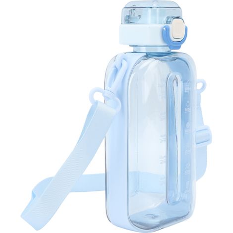 750 ml durchsichtige, wasserdichte, tragbare und schlanke PC-Trinkflasche mit Skala und Tragegurt für Reisen, Fitnessstudio und Camping – Blau (1/5)