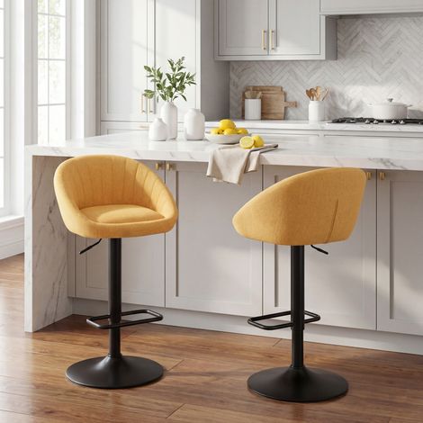 Wahson Tabouret de Bar en Tissu, Chaise de bar Lot de 2 Chaise Haute Cuisine Réglable Tabouret pour Bar/Cuisine, Jaune