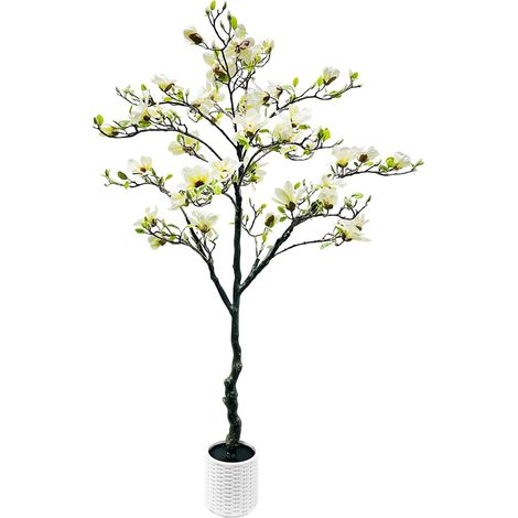 Künstlicher Magnolienbaum 180cm mit geradem Stamm – Weiße Blüten, täuschend echt, Pflegeleichte Kunstpflanze für Innen & Außen, Dekobaum mit stoßfestem weißem Topf (1/5)