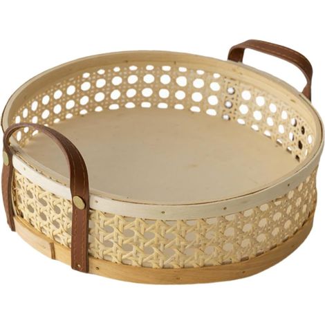 Panier de rangement en osier, plateau rond, idéal pour le pain et les fruits, panier de rangement aéré pour le bureau - blanc (1/5)