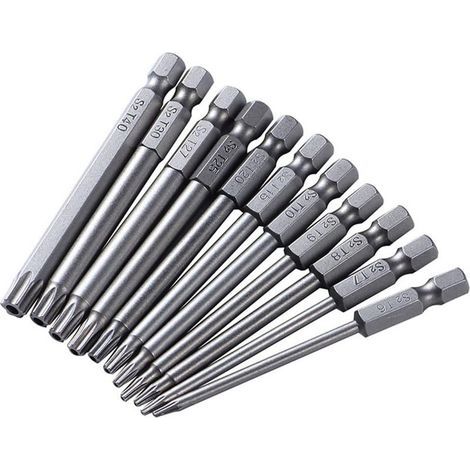 Jeu de 11 tournevis de sécurité Torx 75 mm, tige hexagonale de 6,35 mm, T6 à T40, avec porte-embout coudé (1/5)