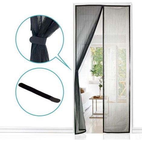 Moustiquaire Magnétique Pour Porte, Maille Ultra Fine, Aimants Puissants, Kit d'Installation Complet, Bande Adhésive et Auto-Agrippante Incluse - 80x210cm, Noir (1/3)