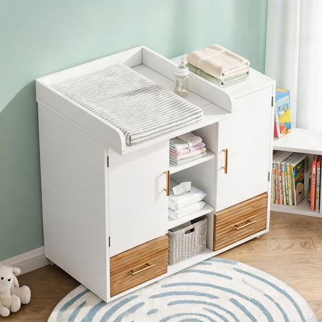 Commode à langer en MDF blanc et bois clair avec table à langer (1/5)