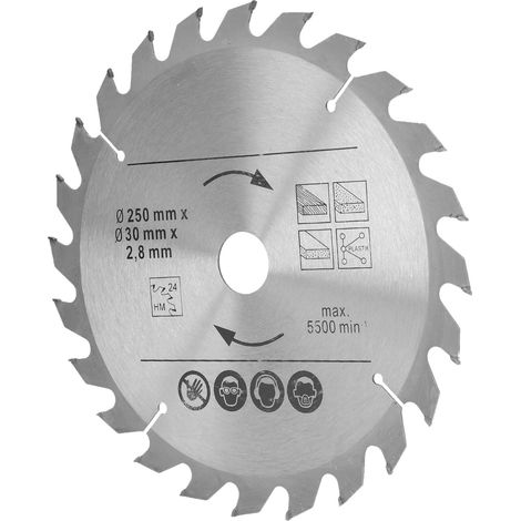 Lame de scie circulaire de 250 mm en carbure cémenté pour la coupe du bois, 5500 tr/min, 250 x 24 x 30 (1/5)
