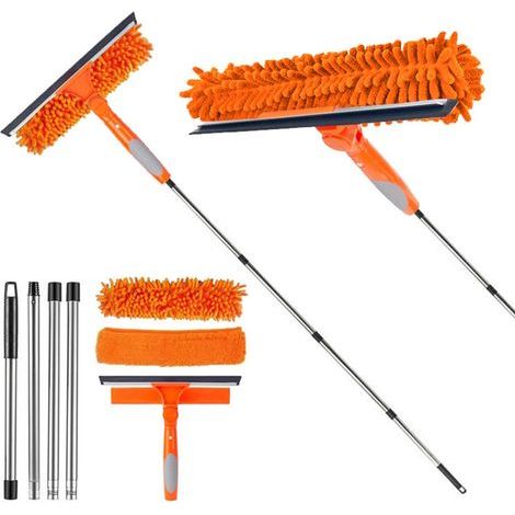 Balai pour Hauts plafonds - Kit de Nettoyage Extra Long avec Toile d'araignée et raclette pour Toit, Ventilateur de Plafond, Meubles, vitres extérieures, Maison (1/5)