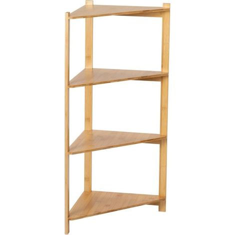 Étagère d'angle en bambou naturel finition vernie pour salle de bain - Bambou naturel effet verni (1/2)