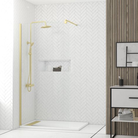 Pack Mampara de Ducha Transparente 100x200cm - Barra de Fijación Extensible y Perfil Oro Cepillado