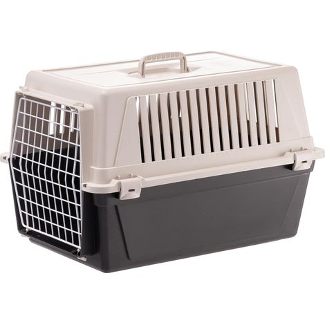 1 - Caisse de transport chien - Panier de voyage animal - Plastique recyclé et porte en fer - Pour chat et chien jusqu&39à 15 kg - Vert - 40x60x38 cm