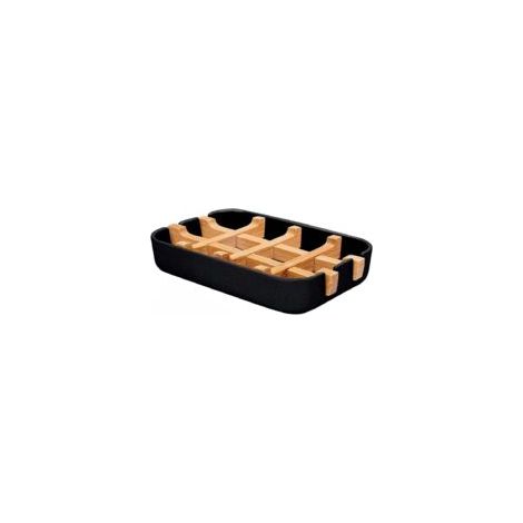 Portasapone in fibra di bambù, scatola portasapone in legno di bambù naturale con scolapiatti rimovibile, resistente ed ecologico, in bambù naturale per cucina e bagno - Nero - Crezuo
