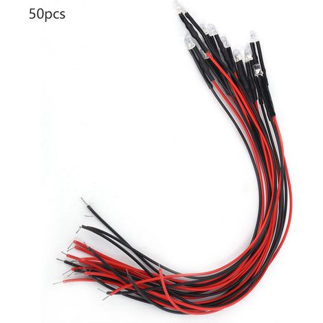 Lot de 50 LED 12 V précâblées, tête ronde de 3 mm, multicolores à clignotement rapide (1/5)