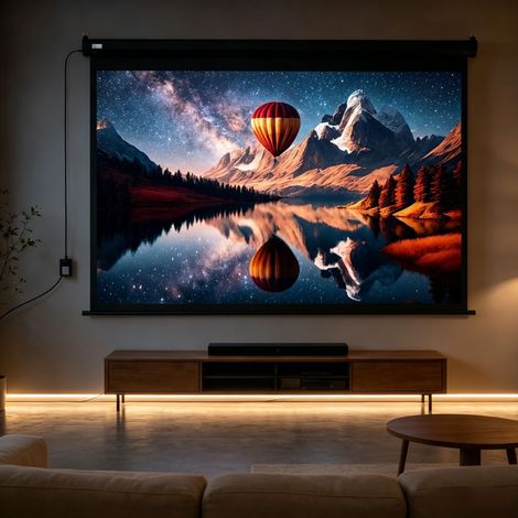 Écran de projection motorisé 100 pouces format 4:3 4K HD, panneau de commande et télécommande sans fil fournis, installation murale ou plafond pour cinéma maison (1/5)