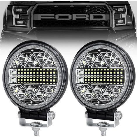 Lot de 2 phares LED ronds 102W – Longue portée 6000K – IP68 étanche – Aluminium antichoc pour voitures, camions, SUV, bateaux (1/5)