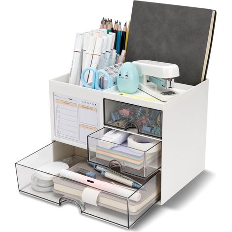 Bureau Organisator - Pennehouder met 3 Schubladen y 5 Vakken - para Oficina y Hogar - Plástico Duradero - 1 Unidad - 20,8x15,5x14,3 cm (1/5)