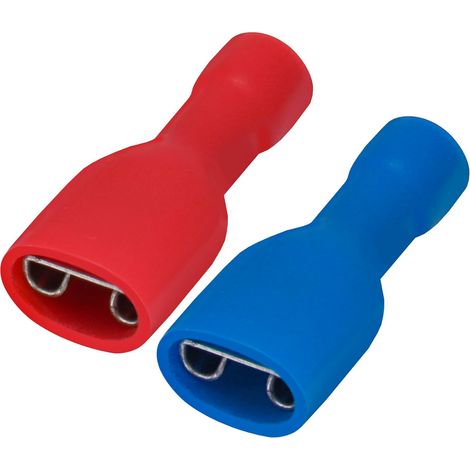 Connecteurs rapides femelles en vinyle entièrement isolés 6.3x0.8mm, rouge pour 0.5-1.5mm² (22-16 AWG), bleu pour 1.5-2.5mm² (16-14 AWG), 100Pack (1/5)