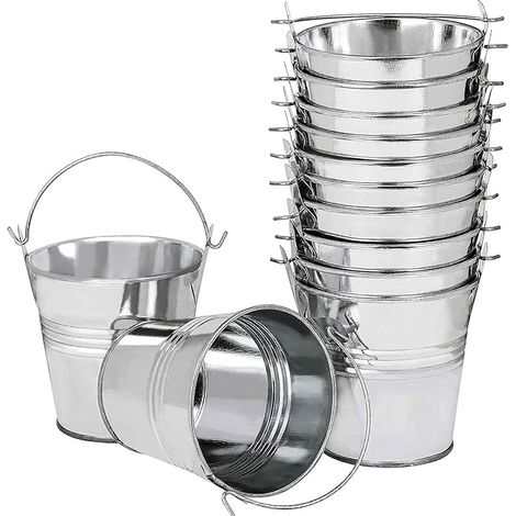 12 Pièces Mini Pots de Fleurs Suspendus en Métal, 6cm Pots de Fleurs Seau à Fleurs Suspendu avec Poignée Amovible pour Balcon Clôture Jardin Décoration D'intérieur (Argent) (1/5)