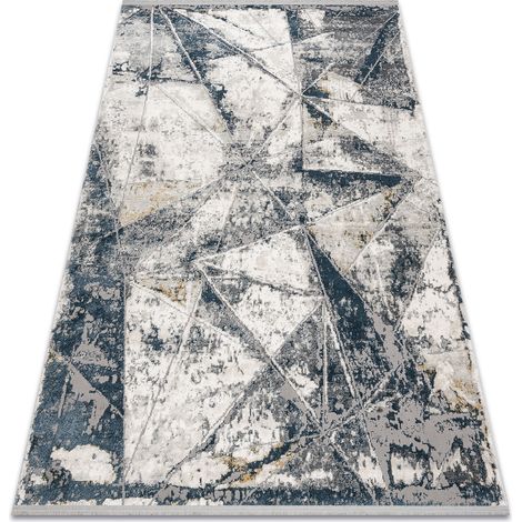 Tapis TULS structural, franges 51326 moderne, Géométrique, mosaïque ivoire / bleu blue 80x150 cm