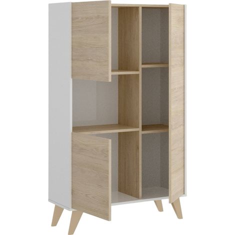 Dmora - Credenza Crono, Buffet alto da soggiorno, Madia moderna da salotto a 3 ante, 81x43h135 cm, Rovere e Bianco