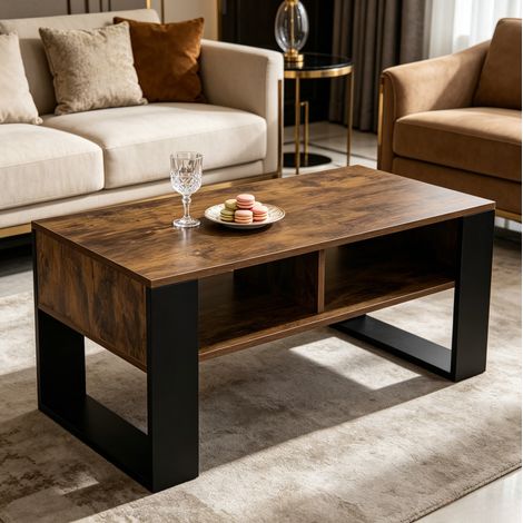 table basse 90x45 cm avec rangement bois brun OKMYHOME (1/5)