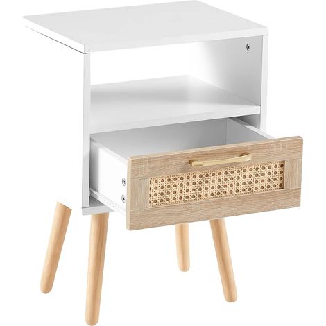 Table de chevet, design moderne, rangement pratique, 56 x 30 x 40 cm, Blanc et Naturel (1/2)
