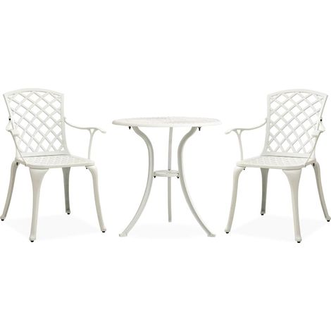 VidaXL - Ensemble bistro 3 pcs aluminium moulé blanc 70x70 cm terrasse (1/5)