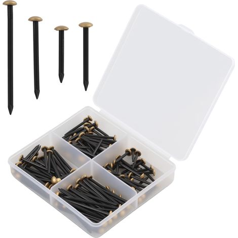 120 PCS Clous à Tableau en Laiton, Clous de Suspension, Set de Clous, Vis et Fixations pour Accrocher Cadres, Tableaux, Photos et Toiles, Clous Muraux Solides et Durables(20/25/30/40MM) (1/5)