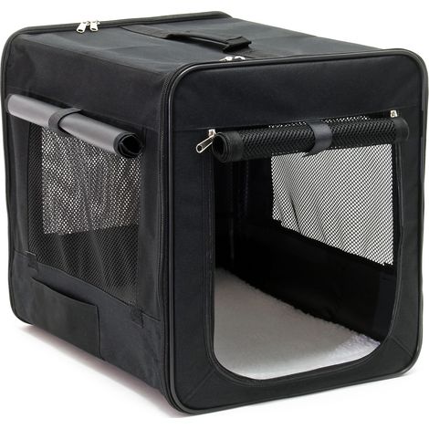 Wiltec Faltbare Transportbox für Hunde, Katzen S (42x36x41 cm), robust, leicht, sicher, Hundebox mit entnehmbarem Kissen, Schwarz (1/5)