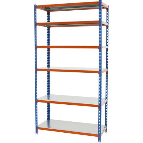 Estantería metálica sin tornillos SIMONCLICK de 6 estantes (250x90x30cm) AZUL-NARANJA Y GALVANIZADO (1/5)